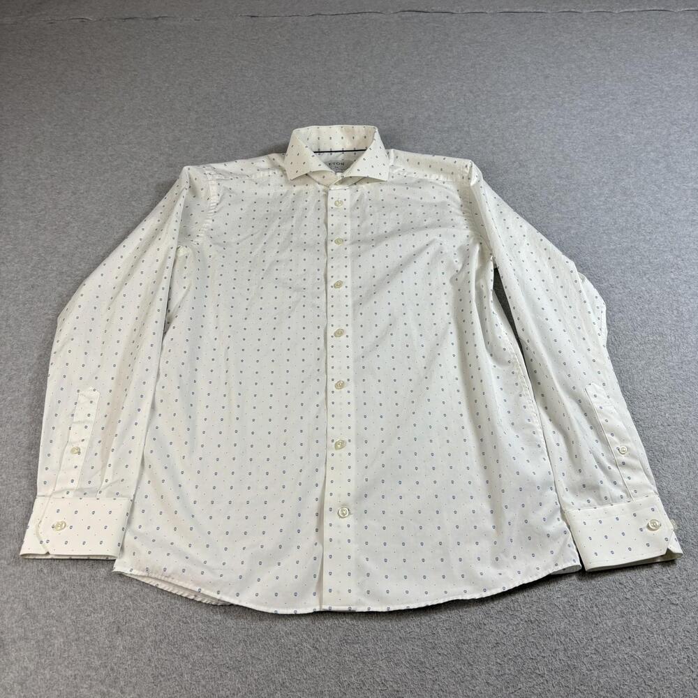 Eton Shirt Mens 15.5/39 White Nerd Face Glasses Slim Fit Spread Collar Office